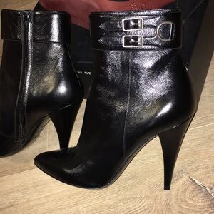 YVES SAINT LAURENT NWT BLACK REAL LEATHER DOUBLE STRAP ANKLE BADAZZ BOOTS EU38